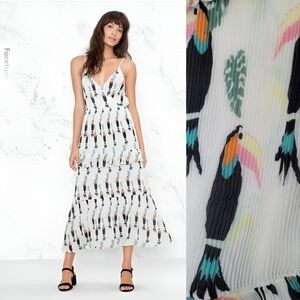 & Other Stories Frill Tiered Maxi Dress White w/ Multi Color Toucan Size…RARE